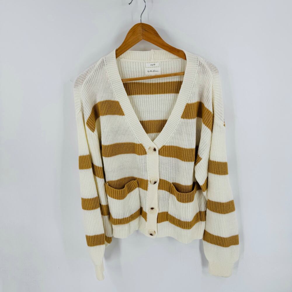 Boutique By The River Cozy Life Striped Button Front Cardigan‎ Sweater L